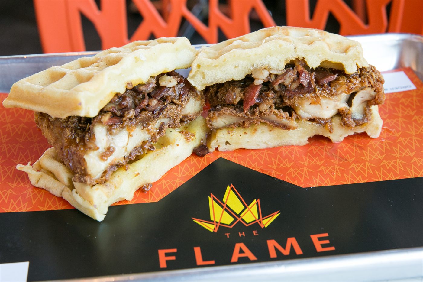 Fried chicken and waffle sandwich
